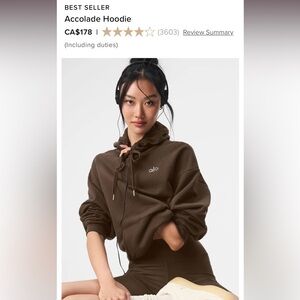 BNWOT Alo Accolade Hoodie in Espresso xs